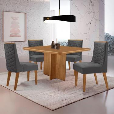 Imagem de Mesa Olimpia 90 Mdf Com 4 Cadeiras Safira Veludo Grafite/naturalle/naturalle