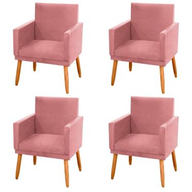 Imagem de Kit 04 Poltronas Decorativas Lauren Pés Palito Suede Rosê - Desk Design