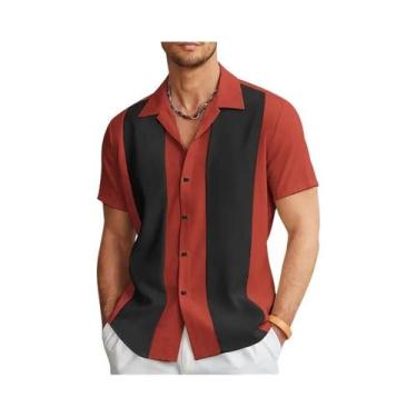 Imagem de Camisa Casual Masculina Com Estampa Havaiana Em Listras 3D, Manga Curt