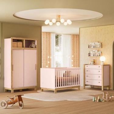 Imagem de Quarto Infantil Flora Guarda Roupa 2 Portas Correr, Comoda 4 Gavetas, 