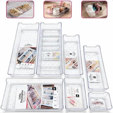 Imagem de Kit 7 Organizador Gavetas Acrílico Vários Tamanhos Multiuso Maquiagem 