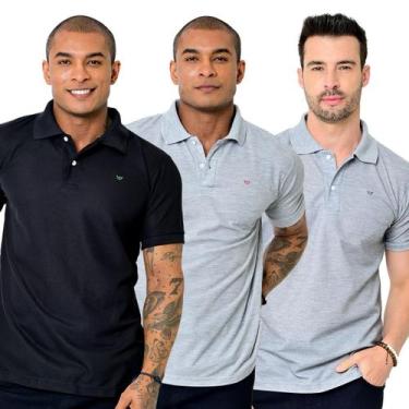 Imagem de Kit 3 Camisas Gola Polo Masculina Piquet Lisa Camisaria Colombo, Cinza