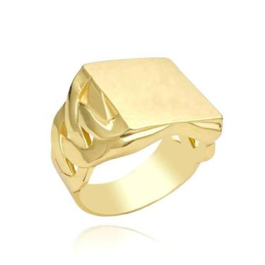 Imagem de Anel Masculino de Ouro 18k Quadrado Delicado Traçado Banhado - Tropica