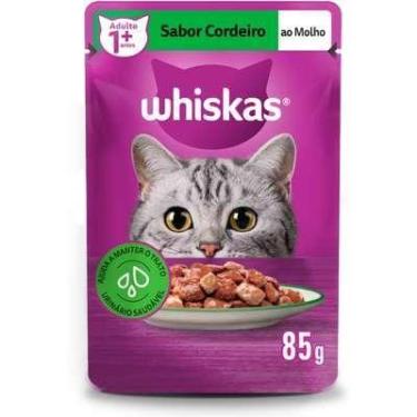 Imagem de Sachê Whiskas para gatos adultos sabor cordeiro ao molho 85g.