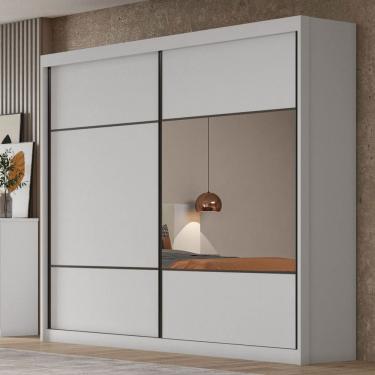 Imagem de Guarda-Roupa Casal Atlântica 2 Portas 8 Gavetas 100% Mdf com Espelho Neve - Pnr Móveis