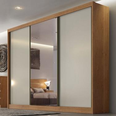 Imagem de Guarda-Roupa Casal Japão 3 Portas 6 Gavetas 100% Mdf com Espelho Cumaru/Marrom Claro - Pnr Móveis