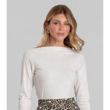 Imagem de Blusa Feminina Manga Longa Canelada Dianna Off White, G, Off White