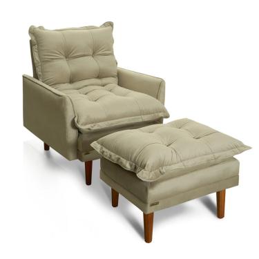 Imagem de Poltrona Reclinável com Puff Classic Veludo Bege