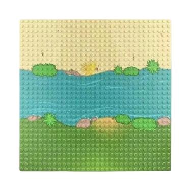 Imagem de Placa Base De Blocos De Montar 32x32 Com Cenário De Rio, Casa Na Árvor