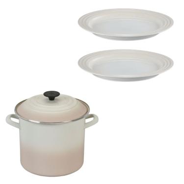 Imagem de KIT LE CREUSET STOCKPOT 22CM 7,6L E 2 PRATOS RASOS 27CM MERINGUE