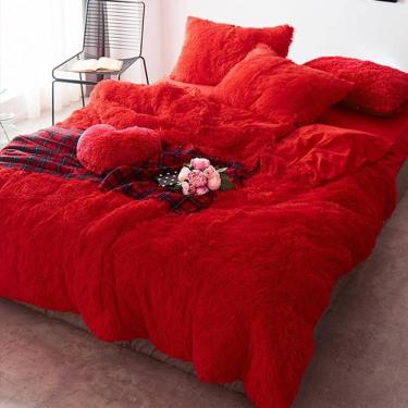 Imagem de Jogo De Cama Solteiro 6 Peças Com Edredom Pelúcia Vermelho