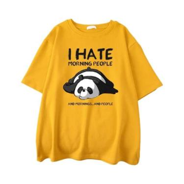 Imagem de Camiseta Masculina De Algodão Casual Oversized Lazy Panda I Hate Morni