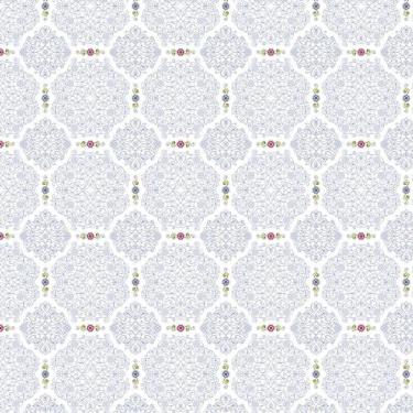 Imagem de Papel Parede Flores Arabesco Linhas Azul Adesivo Quarto Sala