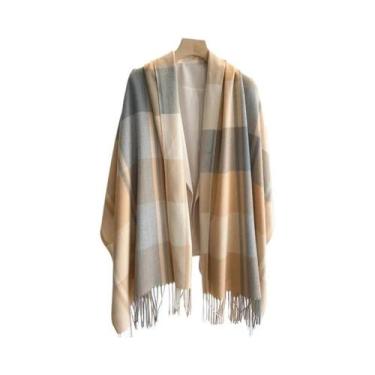 Imagem de Cachecol Feminino Quente De Cashmere Xadrez, Xale De Viagem De Inverno