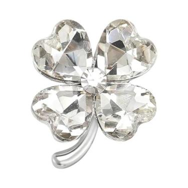 Imagem de Broche Unissex Feminino De Trevo De Quatro Folhas Com Strass E Cristai
