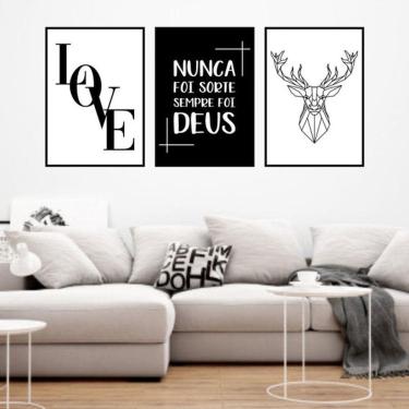 Imagem de Kit 3 Quadros Decorativos Love, Deus, Alce