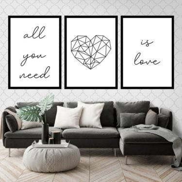 Imagem de Kit 3 Quadros Decorativos All You Need Is Love Coração