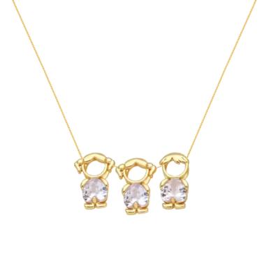 Imagem de Colar filhos duas meninas e um menino cristal banho em ouro 18K