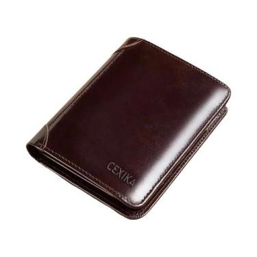 Imagem de Carteira Masculina De Couro Genuíno Com Bloqueio RFID, Modelo Trifold 