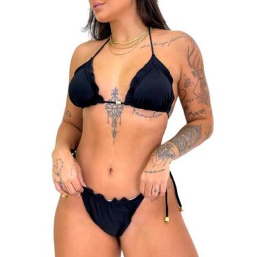 Imagem de Biquini Com bojo Amarrar calcinha Preto Poliamida Ajustável - Look Dre