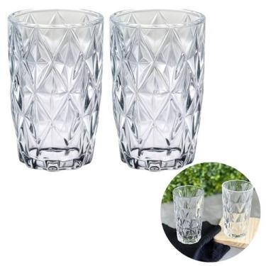 Imagem de Copos De Vidro 370ML Grosso Modelo Diamante P/ Agua Suco 2 UN - PRATIC