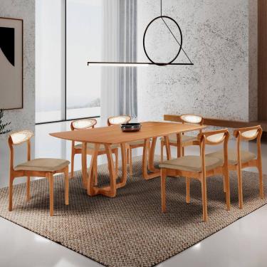 Imagem de Sala de Jantar Mesa Flora 180cm Tampo Laminado Barril e 6 Cadeiras Noronha Premium Moderna Mobilia