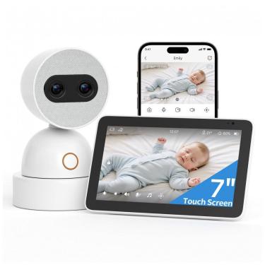 Imagem de Babá Eletrônica Tela Dividida Simsky 2 Câmeras 4MP Zoom 6x Tela UHD 7" YM300 Branco