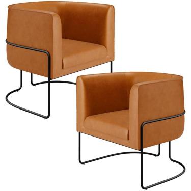 Imagem de Kit 02 Poltronas Betina D02 Fixa Couro Sintético Marrom Lyam Decor