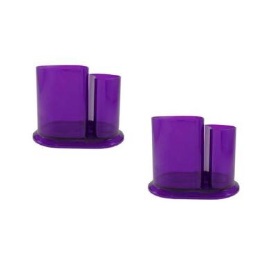 Imagem de Kit 2 Porta Lápis Duo Cristal Lilás Plástico - Bb Store