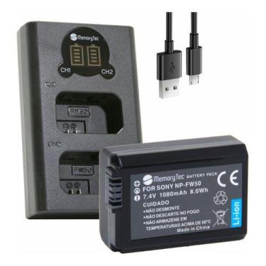Imagem de Kit 1 Bateria NP-FW50 MemoryTec + Carregador Duplo compatível com Sony