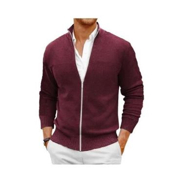 Imagem de Suéter Masculino Slim Fit Com Zíper, Tricô Quente, Cardigã Com Gola Al