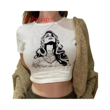 Imagem de Camiseta Vintage Crop Top Harajuku Feminina De Manga Curta Com Gráfico