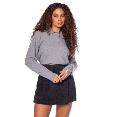 Imagem de Blusa Feminina Biamar Xadrez Gola Polo Cinza, Cinza, Único