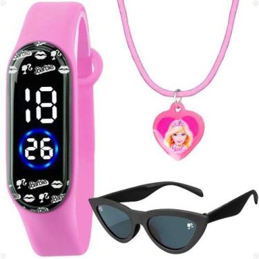 Imagem de Relogio Digital Infantil Barbie + Oculos Proteção Uv Pulseira Ajustave