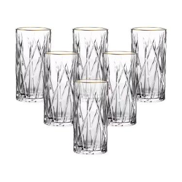 Imagem de Jogo de Copos Altos Forest para Água e Drinks em Cristal Ecológico com Borda Dourada 350ML Transparente L'Hermitage