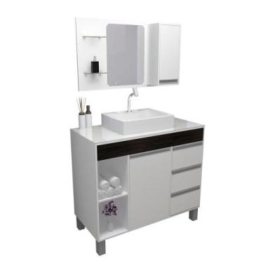 Imagem de Gabinete Armário Para Banheiro Moderno Grande Fit Supreme 97 cm Preto 