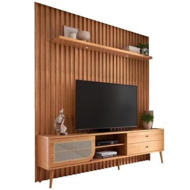 Imagem de Rack Para Sala Com Painel Ripado Para 60 Pol Led Ada D03 Freijó - Lyam Decor