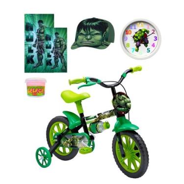 Imagem de Bicicleta Infantil Aro 12 para Menino Incrível Hulk 6 Itens - Nathor