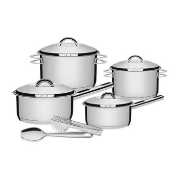 Imagem de Jogo de Panelas Aço Inox Solar 4 Peças Colher e Pegador Tramontina