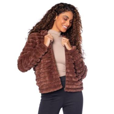 Imagem de Jaqueta Feminina Olho Fatal de Pele Fake Capuz Marrom, Marrom, G