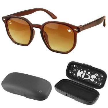 Imagem de oculos sol infantil proteção uv retro marrom vintage + case social qua