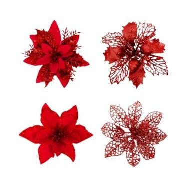 Imagem de Flores De Natal Artificiais Com Glitter, 8-16 Peças, Decorações Para C