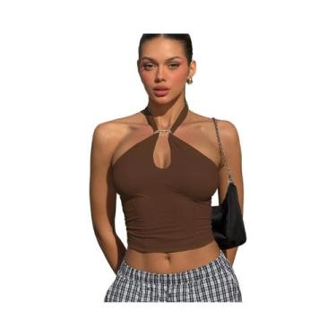 Imagem de Top Cropped Feminino Halter Sem Costas Com Bandagem, Moda Casual De Ve