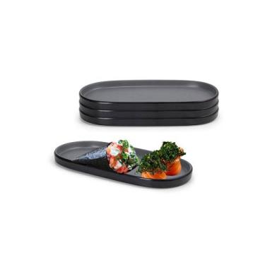 Imagem de Petisqueira Prato Oval Preto Cinza Melanina 23cm 3un - GOURMET MIX