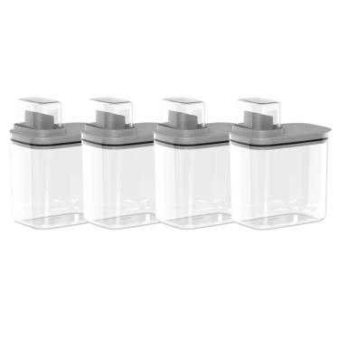Imagem de Kit 4 Dispenser de Sabão Flow 1,5L Transparente com Tampa Medidora para Lavanderia Chumbo