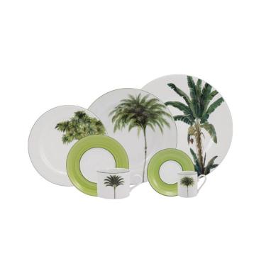 Imagem de Aparelho de Jantar Palmeiras 42 Peças Porcelana Estilo Tropical para Uso Diário Branco e Verde Schmidt