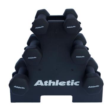 Imagem de Kit de Halteres Sextavados 9kg Athletic com 3 Pares de Pesos em Neoprene e Suporte para Treino