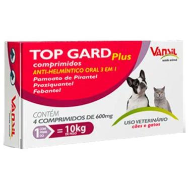 Imagem de Vermífugo Top Gard Plus 600mg para Cães e Gatos até 10 kg com 4 Compri