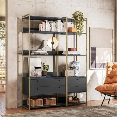 Imagem de Estante de Livros Industrial MDF 143,2CMX200CM Escritório 4 Gavetas 5 