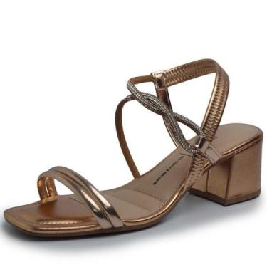 Imagem de Sandalia Feminina Adornada com Strass Salto Bloco Dakota, Metal rose, 